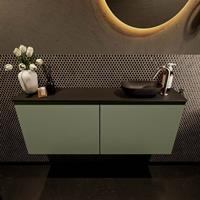 Mondiaz Fowy toiletmeubel 120x50x23cm army mat 1 kraangat wasbak: rechts 2 deuren solid surface met blad MDF kleur wasbak: zwart FOWY59027armyurban