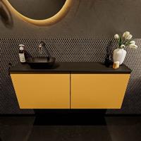 Mondiaz Fowy toiletmeubel 120x50x23cm ocher mat 0 kraangaten wasbak: links 2 deuren solid surface met blad MDF kleur wasbak: zwart FOWY59029ocherurban