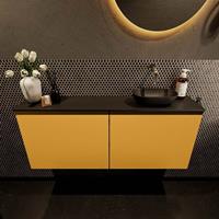 Mondiaz Fowy toiletmeubel 120x50x23cm ocher mat 0 kraangaten wasbak: rechts 2 deuren solid surface met blad MDF kleur wasbak: zwart FOWY59030ocherurban