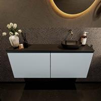 Mondiaz Fowy toiletmeubel 120x50x23cm clay mat 0 kraangaten wasbak: rechts 2 deuren solid surface met blad MDF kleur wasbak: zwart FOWY59030clayurban