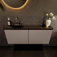 Mondiaz Fowy toiletmeubel 120x50x23cm smoke mat 0 kraangaten wasbak: links 2 deuren solid surface met blad MDF kleur wasbak: zwart FOWY59029smokeurban