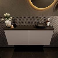 Mondiaz Fowy toiletmeubel 120x50x23cm smoke mat 0 kraangaten wasbak: rechts 2 deuren solid surface met blad MDF kleur wasbak: zwart FOWY59030smokeurban