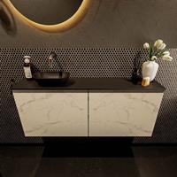 Mondiaz Fowy toiletmeubel 120x50x23cm Carrara mat 0 kraangaten wasbak: links 2 deuren solid surface met blad Melamine kleur wasbak: zwart FOWY59029Carraraurban