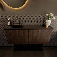 Mondiaz Fowy toiletmeubel 120x50x23cm dark brown mat 0 kraangaten wasbak: links 2 deuren solid surface met blad Melamine kleur wasbak: zwart FOWY59029darkbrownurban