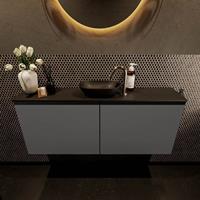 Mondiaz Fowy toiletmeubel 120x50x23cm dark grey mat 1 kraangat wasbak: midden 2 deuren solid surface met blad MDF kleur wasbak: zwart FOWY59025darkgreyurban