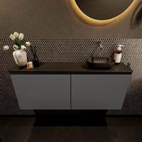 Mondiaz Fowy toiletmeubel 120x50x23cm dark grey mat 0 kraangaten wasbak: rechts 2 deuren solid surface met blad MDF kleur wasbak: zwart FOWY59030darkgreyurban