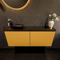 Mondiaz Fowy toiletmeubel 120x50x23cm ocher mat 1 kraangat wasbak: links 2 deuren solid surface met blad MDF kleur wasbak: zwart FOWY59026ocherurban