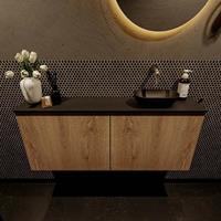 Mondiaz Fowy toiletmeubel 120x50x23cm washed oak mat 0 kraangaten wasbak: rechts 2 deuren solid surface met blad Melamine kleur wasbak: zwart FOWY59030washedoakurban