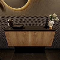 Mondiaz Fowy toiletmeubel 120x50x23cm washed oak mat 1 kraangat wasbak: links 2 deuren solid surface met blad Melamine kleur wasbak: zwart FOWY59026washedoakurban