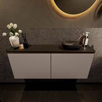 Mondiaz Fowy toiletmeubel 120x50x23cm smoke mat 1 kraangat wasbak: rechts 2 deuren solid surface met blad MDF kleur wasbak: zwart FOWY59027smokeurban