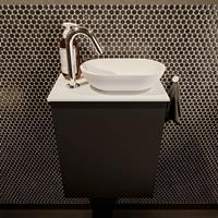 Mondiaz Fowy toiletmeubel 40x50x23cm urban mat 1 kraangat wasbak: rechts 1 deur solid surface met blad MDF kleur wasbak: wit FOWY59002urbantalc
