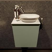 Mondiaz Fowy toiletmeubel 40x50x23cm army mat 1 kraangat wasbak: rechts 1 deur solid surface met blad MDF kleur wasbak: wit FOWY59002armytalc