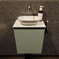 Mondiaz Fowy toiletmeubel 40x50x23cm army mat 0 kraangaten wasbak: midden 1 deur solid surface met blad MDF kleur wasbak: wit FOWY59003armytalc