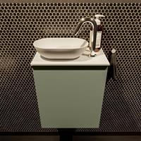 Mondiaz Fowy toiletmeubel 40x50x23cm army mat 1 kraangat wasbak: links 1 deur solid surface met blad MDF kleur wasbak: Wit / Zwart FOWY59001armytalc