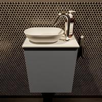 Mondiaz Fowy toiletmeubel 40x50x23cm dark grey mat 1 kraangat wasbak: links 1 deur solid surface met blad MDF kleur wasbak: Wit / Zwart FOWY59001darkgreytalc