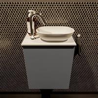 Mondiaz Fowy toiletmeubel 40x50x23cm dark grey mat 1 kraangat wasbak: rechts 1 deur solid surface met blad MDF kleur wasbak: wit FOWY59002darkgreytalc