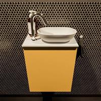 Mondiaz Fowy toiletmeubel 40x50x23cm ocher mat 1 kraangat wasbak: rechts 1 deur solid surface met blad MDF kleur wasbak: wit FOWY59002ochertalc