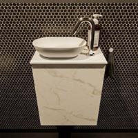 Mondiaz Fowy toiletmeubel 40x50x23cm Carrara mat 1 kraangat wasbak: links 1 deur solid surface met blad Melamine kleur wasbak: Wit / Zwart FOWY59001Carraratalc
