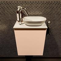 Mondiaz Fowy toiletmeubel 40x50x23cm rosee mat 1 kraangat wasbak: rechts 1 deur solid surface met blad MDF kleur wasbak: wit FOWY59002roseetalc