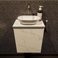 Mondiaz Fowy toiletmeubel 40x50x23cm Carrara mat 0 kraangaten wasbak: midden 1 deur solid surface met blad Melamine kleur wasbak: wit FOWY59003Carraratalc