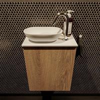 Mondiaz Fowy toiletmeubel 40x50x23cm washed oak mat 1 kraangat wasbak: links 1 deur solid surface met blad Melamine kleur wasbak: Wit / Zwart FOWY59001washedoaktalc