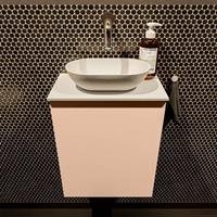 Mondiaz Fowy toiletmeubel 40x50x23cm rosee mat 0 kraangaten wasbak: midden 1 deur solid surface met blad MDF kleur wasbak: wit FOWY59003roseetalc