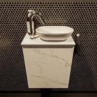 Mondiaz Fowy toiletmeubel 40x50x23cm Carrara mat 1 kraangat wasbak: rechts 1 deur solid surface met blad Melamine kleur wasbak: wit FOWY59002Carraratalc