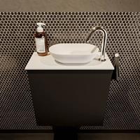 Mondiaz Fowy toiletmeubel 50x50x23cm urban mat 1 kraangat wasbak: rechts 1 deur solid surface met blad MDF kleur wasbak: wit FOWY59005urbantalc