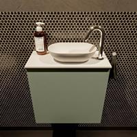 Mondiaz Fowy toiletmeubel 50x50x23cm army mat 1 kraangat wasbak: rechts 1 deur solid surface met blad MDF kleur wasbak: wit FOWY59005armytalc