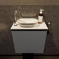 Mondiaz Fowy toiletmeubel 50x50x23cm dark grey mat 1 kraangat wasbak: links 1 deur solid surface met blad MDF kleur wasbak: wit FOWY59004darkgreytalc