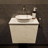 Mondiaz Fowy toiletmeubel 50x50x23cm Carrara mat 0 kraangaten wasbak: midden 1 deur solid surface met blad Melamine kleur wasbak: wit FOWY59006Carraratalc