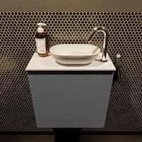 Mondiaz Fowy toiletmeubel 50x50x23cm dark grey mat 1 kraangat wasbak: rechts 1 deur solid surface met blad MDF kleur wasbak: wit FOWY59005darkgreytalc