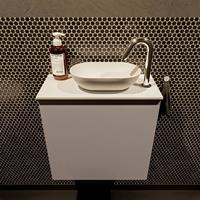 Mondiaz Fowy toiletmeubel 50x50x23cm smoke mat 1 kraangat wasbak: rechts 1 deur solid surface met blad MDF kleur wasbak: wit FOWY59005smoketalc
