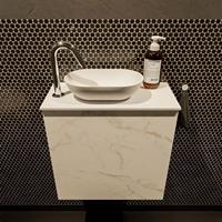 Mondiaz Fowy toiletmeubel 50x50x23cm Carrara mat 1 kraangat wasbak: links 1 deur solid surface met blad Melamine kleur wasbak: wit FOWY59004Carraratalc