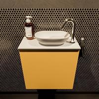 Mondiaz Fowy toiletmeubel 50x50x23cm ocher mat 1 kraangat wasbak: rechts 1 deur solid surface met blad MDF kleur wasbak: wit FOWY59005ochertalc