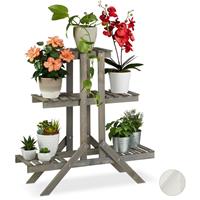 RELAXDAYS Blumentreppe aus Holz, 3 Stufen mit 5 Ablagen, Shabby Chic, innen, HBT: 83 x 83 x 28 cm, Blumenregal, grau - 
