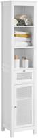 SoBuy Badezimmer-Hochschrank mit Gitteroptik-Türen, Badregal Badschrank Badmöbel Aufbewahrungsregal weiß
