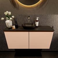 Mondiaz Fowy toiletmeubel 100x50x23cm rosee mat 0 kraangaten wasbak: midden 2 deuren solid surface met blad MDF kleur wasbak: zwart FOWY59022roseeurban