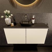 Mondiaz Fowy toiletmeubel 100x50x23cm talc mat 0 kraangaten wasbak: midden 2 deuren solid surface met blad MDF kleur wasbak: zwart FOWY59022talcurban