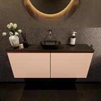 Mondiaz Fowy toiletmeubel 120x50x23cm rosee mat 0 kraangaten wasbak: midden 2 deuren solid surface met blad MDF kleur wasbak: zwart FOWY59028roseeurban