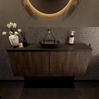 Mondiaz Fowy toiletmeubel 120x50x23cm dark brown mat 0 kraangaten wasbak: midden 2 deuren solid surface met blad Melamine kleur wasbak: zwart FOWY59028darkbrownurban