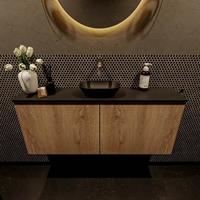 Mondiaz Fowy toiletmeubel 120x50x23cm washed oak mat 0 kraangaten wasbak: midden 2 deuren solid surface met blad Melamine kleur wasbak: zwart FOWY59028washedoakurban