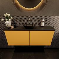 Mondiaz Fowy toiletmeubel 120x50x23cm ocher mat 0 kraangaten wasbak: midden 2 deuren solid surface met blad MDF kleur wasbak: zwart FOWY59028ocherurban