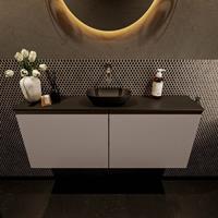 Mondiaz Fowy toiletmeubel 120x50x23cm smoke mat 0 kraangaten wasbak: midden 2 deuren solid surface met blad MDF kleur wasbak: zwart FOWY59028smokeurban