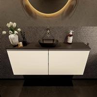 Mondiaz Fowy toiletmeubel 120x50x23cm talc mat 0 kraangaten wasbak: midden 2 deuren solid surface met blad MDF kleur wasbak: zwart FOWY59028talcurban