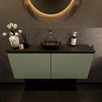 Mondiaz Fowy toiletmeubel 120x50x23cm army mat 0 kraangaten wasbak: midden 2 deuren solid surface met blad MDF kleur wasbak: zwart FOWY59028armyurban