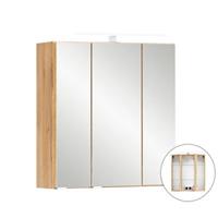 LOMADOX Badezimmer 3D-Spiegelschrank 60 cm breit VIDAGO-03 in Wotan Eiche Nb. mit LED Beleuchtung, B/H/T: ca. 60/64/20 cm braun