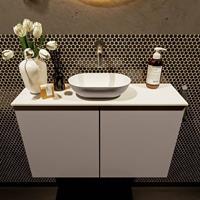 Mondiaz Fowy toiletmeubel 80x50x23cm smoke mat 0 kraangaten wasbak: midden 2 deuren solid surface met blad MDF kleur wasbak: Antraciet / Wit FOWY59016smokesmoke