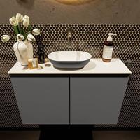 Mondiaz Fowy toiletmeubel 80x50x23cm dark grey mat 0 kraangaten wasbak: midden 2 deuren solid surface met blad MDF kleur wasbak: Grijs / Wit FOWY59016darkgreydarkgrey