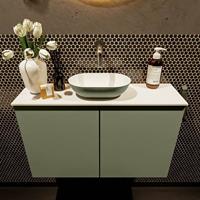 Mondiaz Fowy toiletmeubel 80x50x23cm army mat 0 kraangaten wasbak: midden 2 deuren solid surface met blad MDF kleur wasbak: Groen / Wit FOWY59016armyarmy